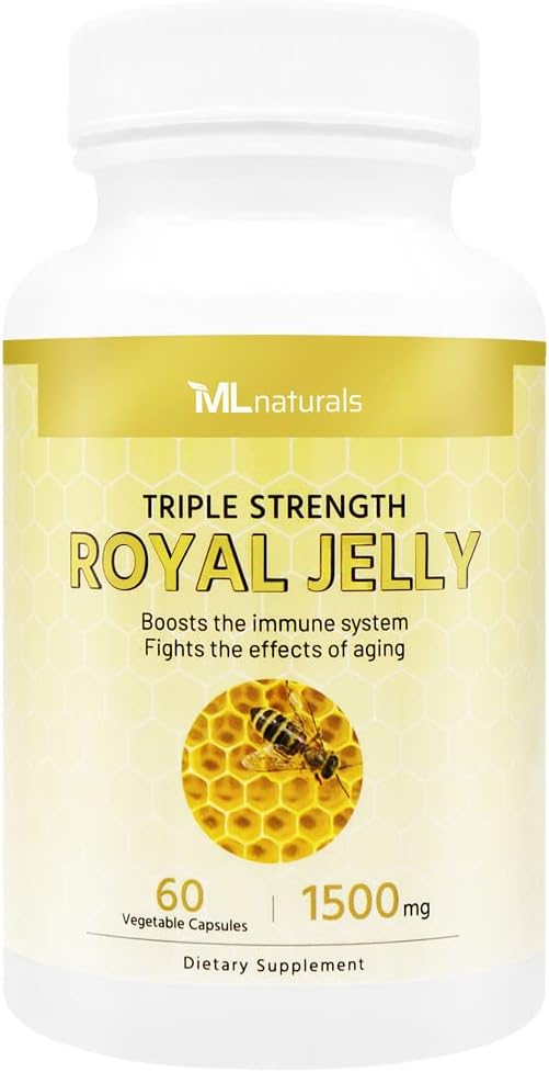 ML Naturals Royal Jelly 1500mg 60 Vegetable Capsules, Equivalent with 6% (27mg) 10-HDA. Freeze-Dried, Gluten Free, NSF-Certified & cGMP-Compliant 2