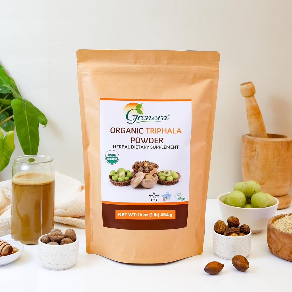 Grenera Organic Triphala Powder 1 lb (16 Ounce) 454 Grams - Made with Organic Amalaki, Organic Bibhitaki, Organic Haritaki Fruit - USDA Organic, Vegan, Kosher Certified 3