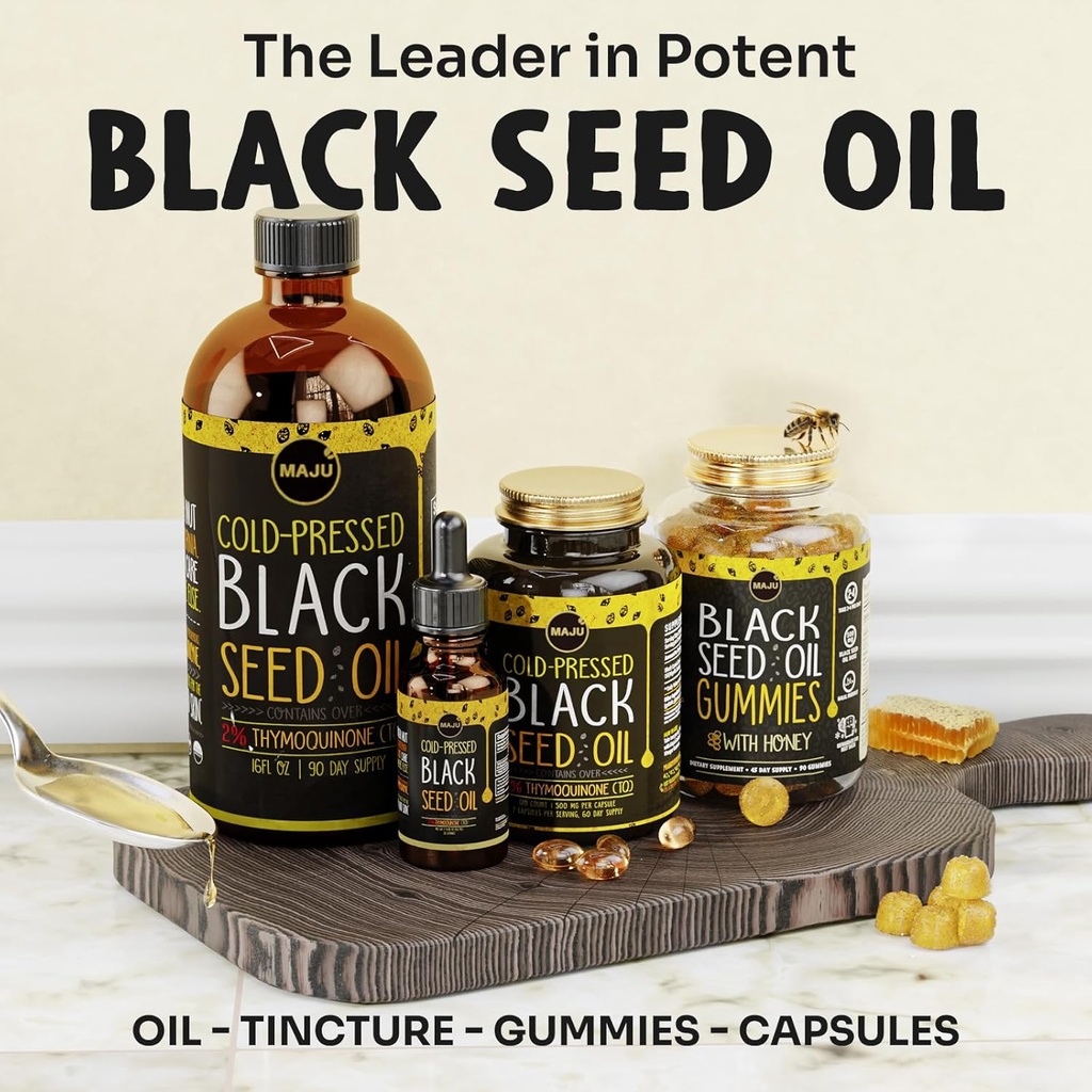 Maju Superfoods Black Seed Oil 3-in-1 Bundle, Gummies, Capsules, & Liquid 3