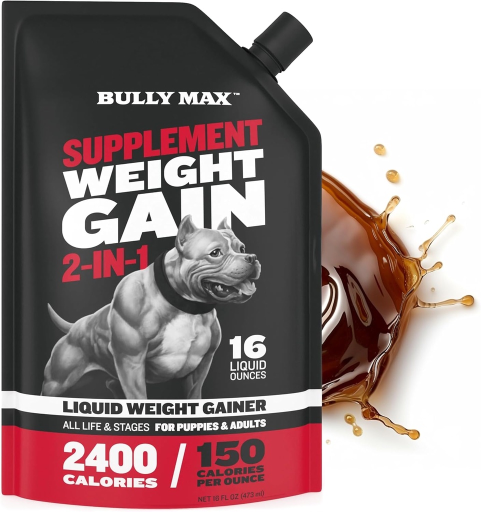 Bully Max Liquid Weight Gainer for Dogs – High Calorie Dog Supplement with Omega-3 & Whey Protein – 2-in-1 Multivitamin for Healthy Weight Gain – for Puppies & Adult Dogs – 16 oz 2