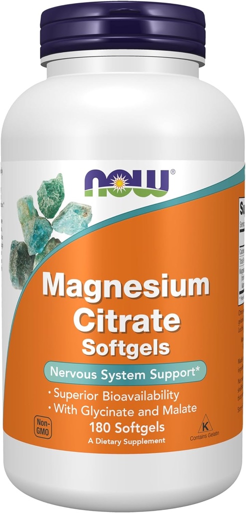NOW Supplements, Magnesium Citrate, With Glycinate & Malate, Nervous System Support*, 180 Softgels 2