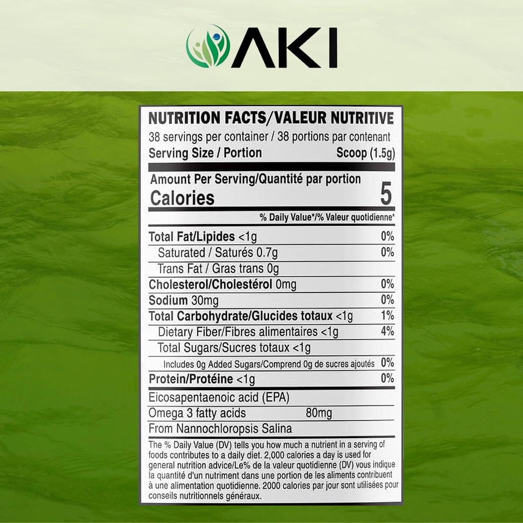 AKI Marine Phytoplankton Powder - Source of Raw Omega-3 EPA Micro Algae Nannochloropsis - Plant Based Proteins, Vitamins for Overall Wellness - Complete Protein Source, Vegan & GMO Free (2oz/57g) 3