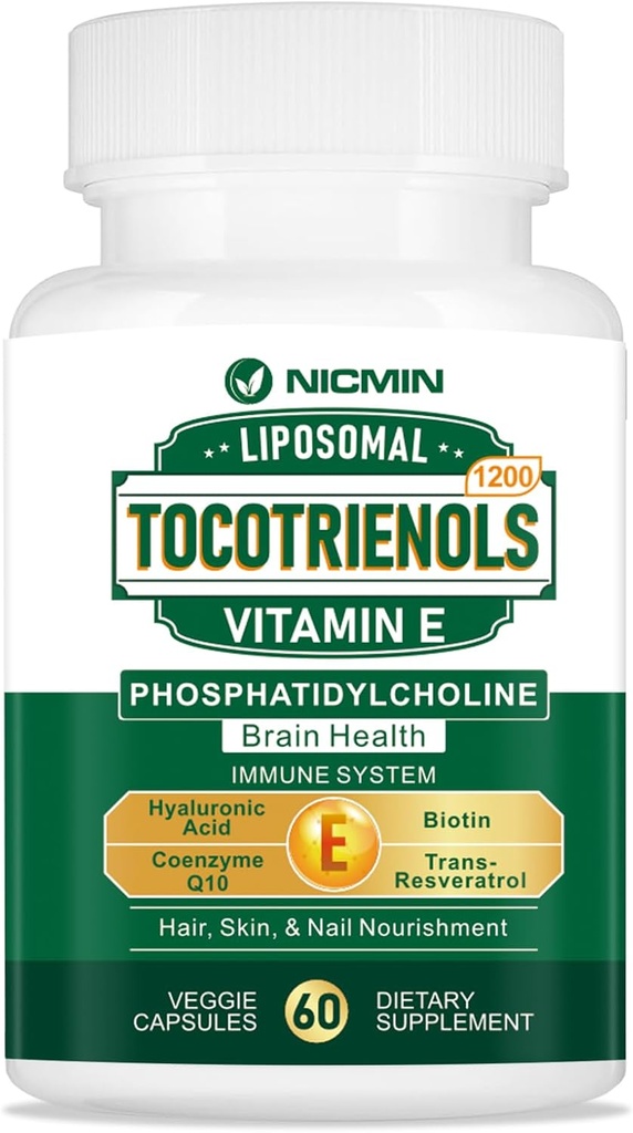 1200MG Vitamin E Tocotrienols Liposomal Tocotrienols Supplement with Phosphatidylcholine, 95% Delta-tocotrienols and 5% Gamma-tocotrienols, High Absorption for Heart, Brain Function 60 Capsules 2
