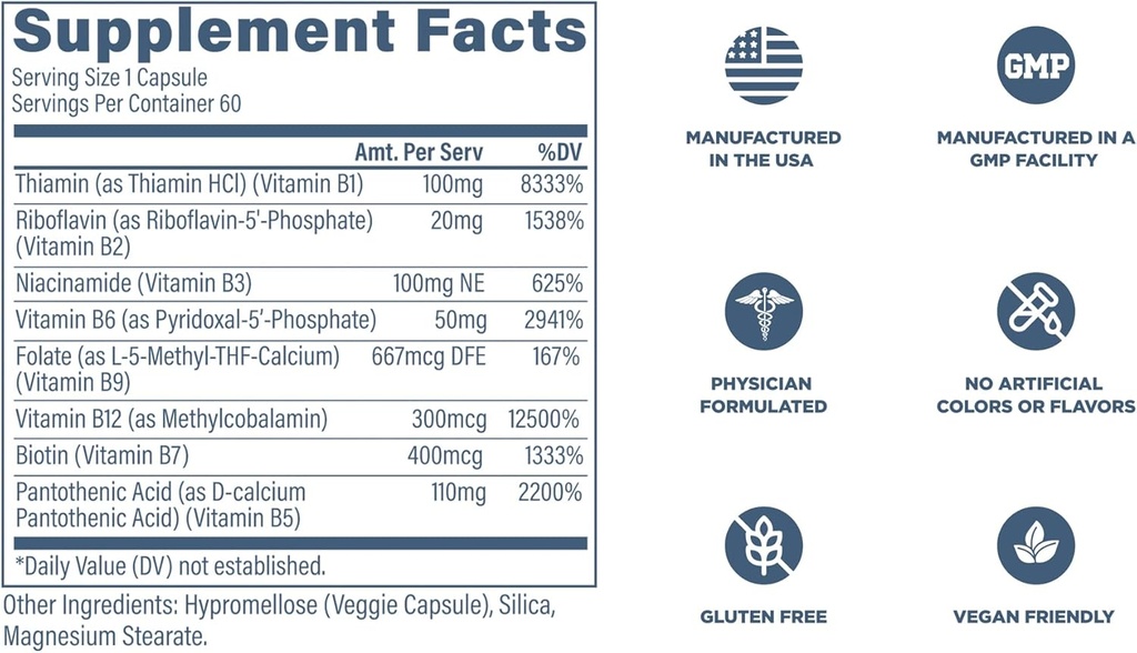 Revive MD Vitamin B Complex Capsules - Supports Heart Health & Immune System - B-Complex Vitamin Supplement for Women & Men - Vitamin B12 Complex Promotes Healthy Brain Function & Boosts Energy 6