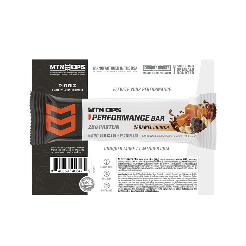 MTN OPS Caramel Crunch Protein Bars, High Protein with Whey Isolate & Whey Concentrate and Collagen, Low Sugar, Gluten Free, 10 Count 6