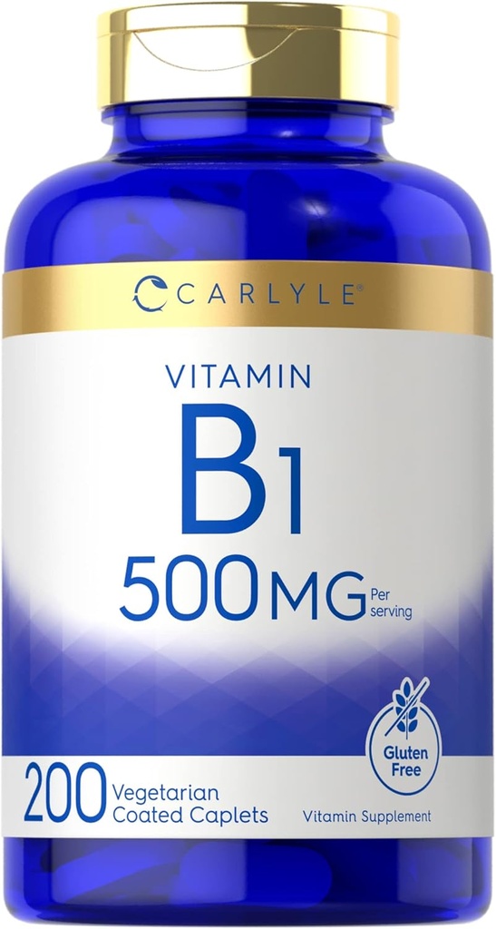 Carlyle Vitamin B1 500mg (Thiamine) | 200 Vegetarian Caplets | Non-GMO and Gluten Free Supplement 2