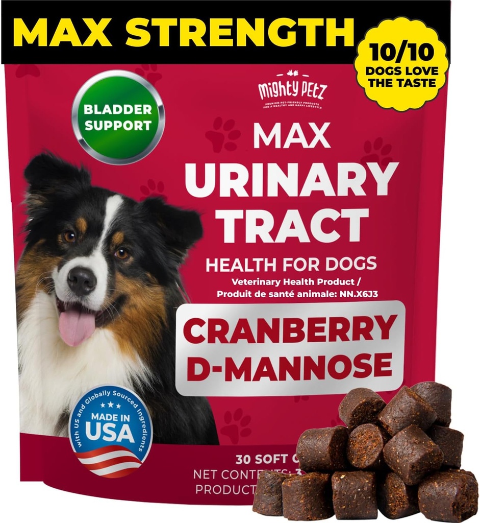 Mighty Petz MAX Cranberry for Dog UTI Treatment - MAX Strength Cranberry Supplement for Dogs + D-Mannose. Bladder Control for Dogs. Urinary Tract Care & Kidney Support Chews 2