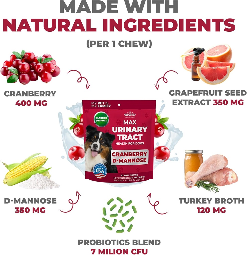 Mighty Petz MAX Cranberry for Dog UTI Treatment - MAX Strength Cranberry Supplement for Dogs + D-Mannose. Bladder Control for Dogs. Urinary Tract Care & Kidney Support Chews 4