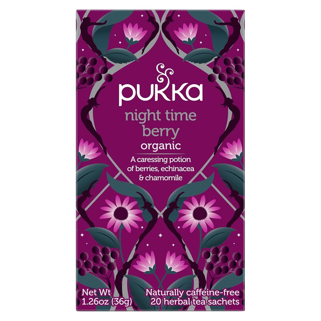 Pukka Organic Tea Bags, Night Time Berry Herbal Tea with Chamomile, Echinacea, and Elderberry, Perfect for Overnight Wellness, 20 Count (Pack of 3), 60 Tea Bags 3