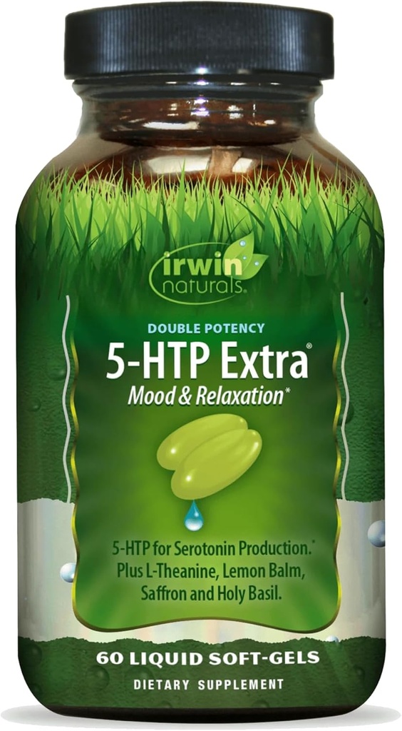 Irwin Naturals Double Potency 5-HTP Extra - 60 Liquid Soft-Gels, Pack of 3 - for Relaxation & Serotonin Production - 90 Total Servings 2
