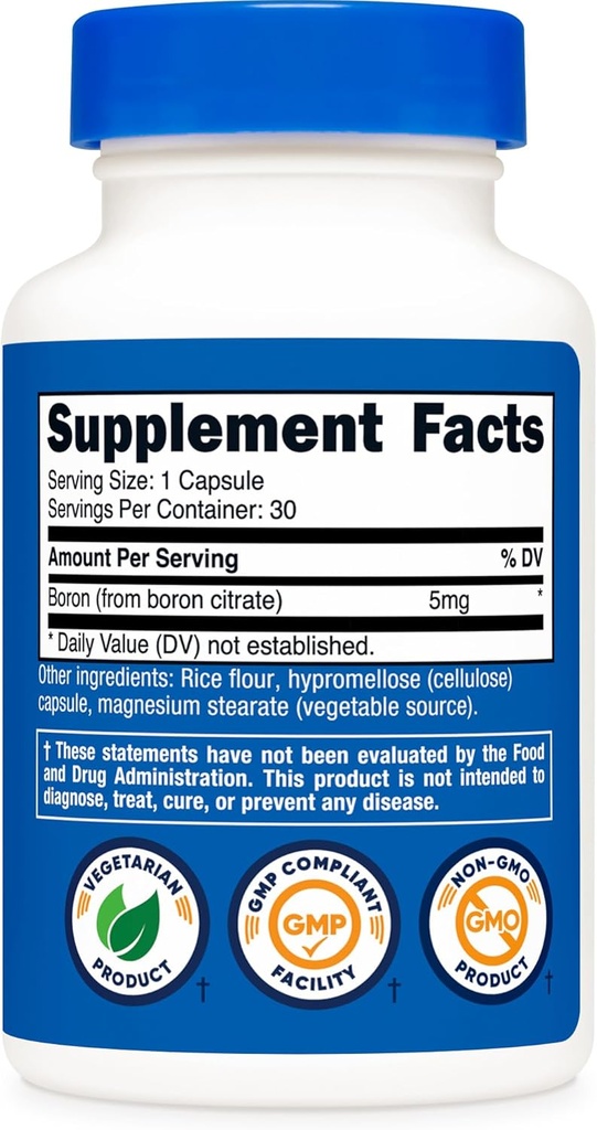 Nutricost Boron Capsules 5mg, 30 Vegetarian Capsules - Gluten Free and GMO Free 6
