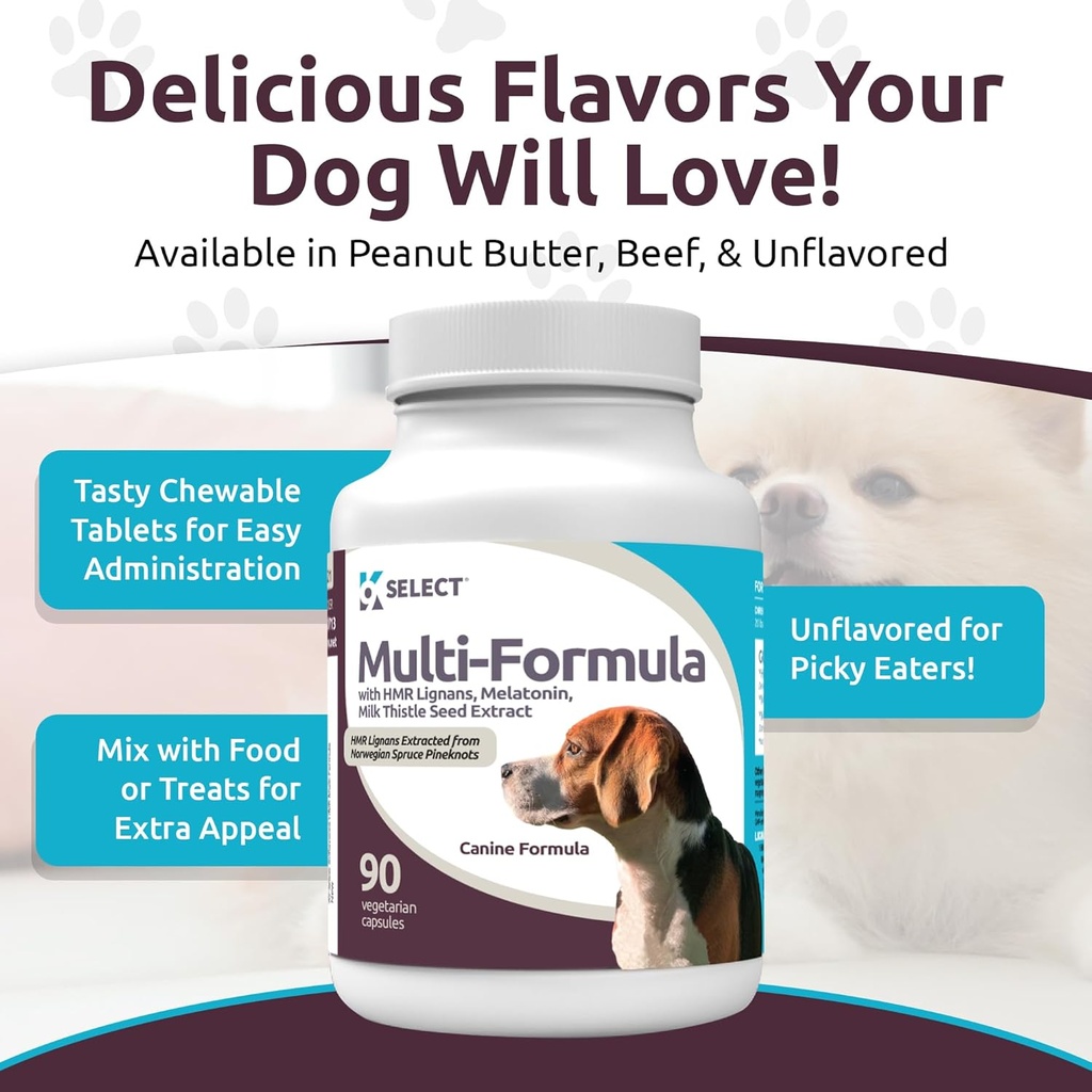 K9 Select Multi-Formula Dog Vitamins for Medium Dogs - 20mg HMR Lignans, 2mg Melatonin, 40mg Milk Thistle - Helps Heart, Liver, Digestion & Coat Health, Dog Multivitamin, 90 Capsules 4