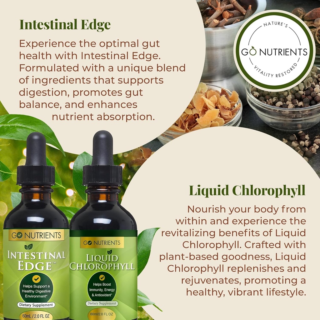 Go Nutrients Intestinal Edge + Liquid Drops Supplement Chlorophyll - Effective Detox, Cleanse & Energy Combo | No GMO’s | No Preservatives 5