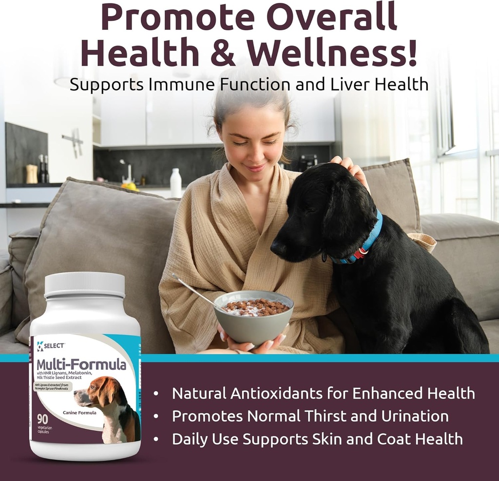 K9 Select Multi-Formula Dog Vitamins for Medium Dogs - 20mg HMR Lignans, 2mg Melatonin, 40mg Milk Thistle - Helps Heart, Liver, Digestion & Coat Health, Dog Multivitamin, 90 Capsules 5