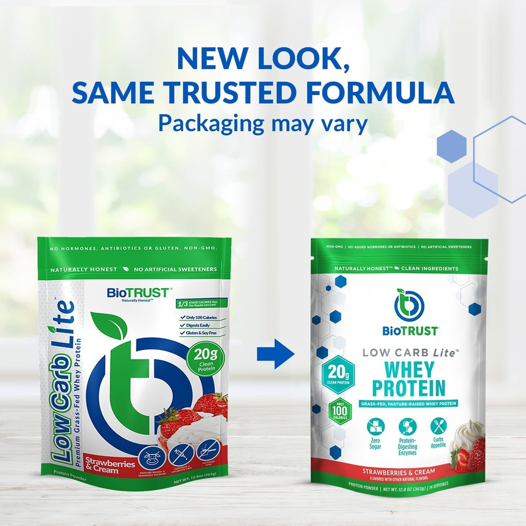 BioTrust Low Carb Lite, 20 Grams of Grass-Fed Whey Protein Isolate, 100 Calories, ProHydrolase Digestive Enzymes, Non-GMO, Free from Soy and Gluten, rBGH-Free (14 Servings) (Strawberries and Cream) 3