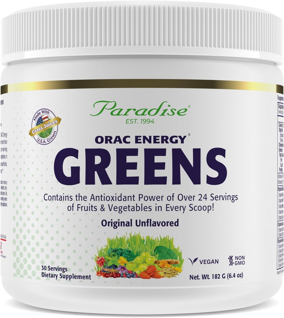 Paradise, ORAC Energy Greens Powder Extract, Super Antioxidants, Probiotics for Gut Health & Digestion, Vitamin C for Immunity, with Spirulina & Chlorella, Non-GMO, Gluten Free, 30 Servings 2