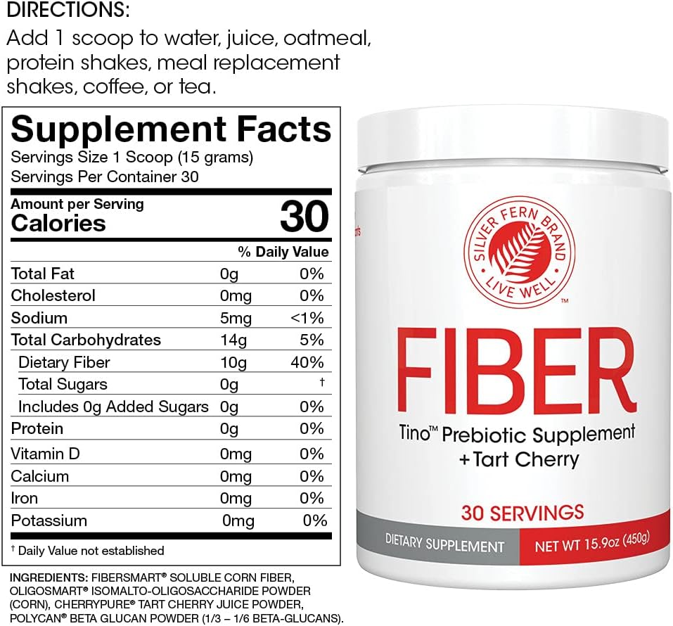 Tino Natural Gluten Free Prebiotic Fiber Supplement - with Tart Cherry Extract & Polycan Black Yeast Extract - Non-GMO, Water Soluble Fiber Powder Mix (1 Canister - 15.9 Oz) 4