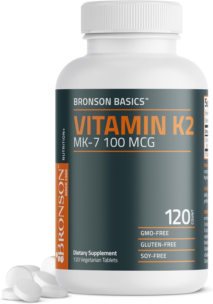 Bronson Vitamin K2 MK-7 100 MCG, K2 as MK7 Menaquinone, Bone Support Non-GMO, 120 Tablets 2