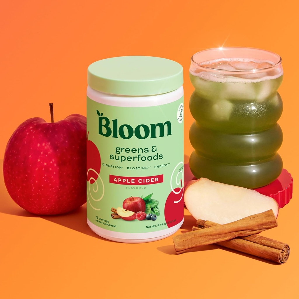 Bloom Nutrition Superfood Greens Powder, Digestive Enzymes with Probiotics and Prebiotics, Gut Health, Bloating Relief for Women, Chlorella, Green Juice Mix with Beet Root Powder, 25 SVG, Apple Cider 4