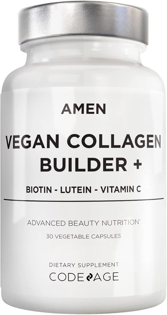 Amen Plant-Based Vegan Collagen Builder Supplement - Organic Whole Foods, Lutein, Vitamin C, Biotin, Lysine, Proline Collagen Boosters - Organic Cranberry, Lemon, Strawberry - Once A Day - 30 Capsules 2
