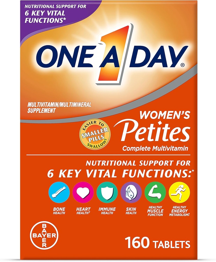 ONE A DAY Women’s Petites Multivitamin,Supplement with Vitamin A, C, D, E and Zinc for Immune Health Support, B Vitamins, Biotin, Folate (as folic Acid) & More,Tablet, 160 Count (Pack of 2) 6