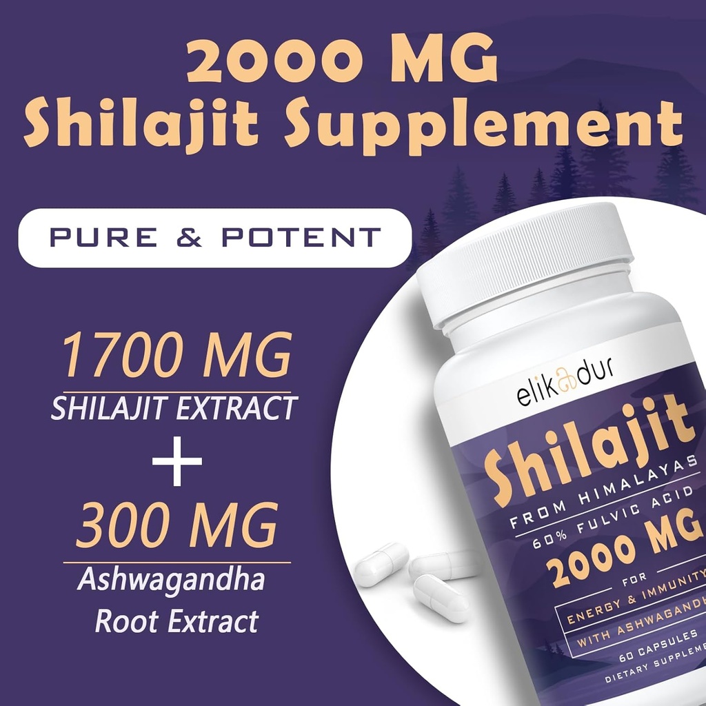 2000 MG Shilajit Supplement, 100% Pure Shilajit with 85+ Trace Minerals & 60% Fulvic Acid, Boost Energy & Immunity, Vegan, Natural, 120 Capsules 4