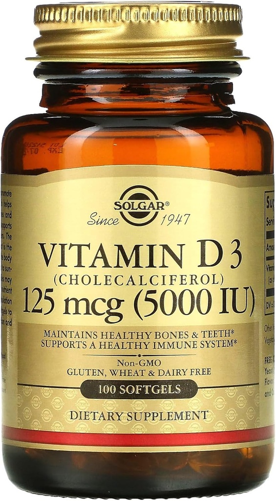 Solgar Vitamin D3 (Cholecalciferol) 125 MCG (5000 IU), 100 Softgels - Helps Maintain Healthy Bones & Teeth - Immune System Support - Non GMO, Gluten-Free, Dairy Free - 100 Servings 5