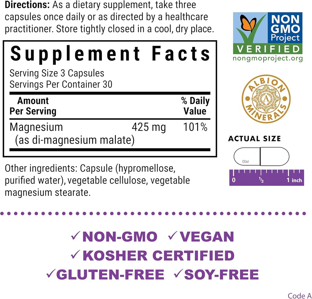 Bluebonnet Nutrition Magnesium Malate Vegetable Capsules - Supports Energy, Muscle & Joint Health - Non-GMO, Vegan, Kosher Certified, Gluten-Free, 90 Count 3