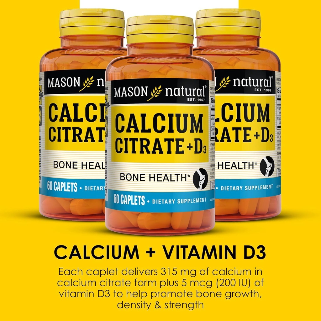 MASON NATURAL Calcium Citrate Plus Vitamin D3, 6 Month Supply, Strengthens Muscle Function & Bone Health, 3 Pack 5