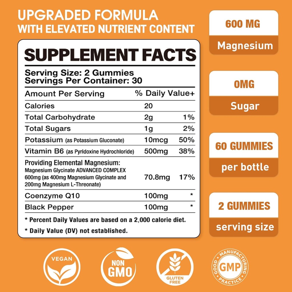 High Absorption Magnesium Glycinate Gummies 600mg per Serving - 60 Vegan Gummies - Promotes Healthy Relaxation, Muscle, Bone, & Energy Support for Adults 3