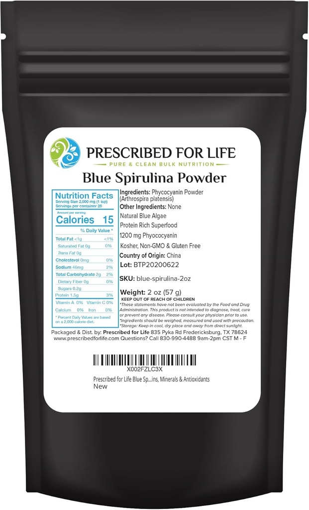Prescribed For Life Blue Spirulina Powder, Pure Vegan Superfood, Gluten Free, Natural, Non GMO, Blue Algae Powder (Phycocyanin), Packed with Protein, Vitamins & Antioxidants (56g) 2