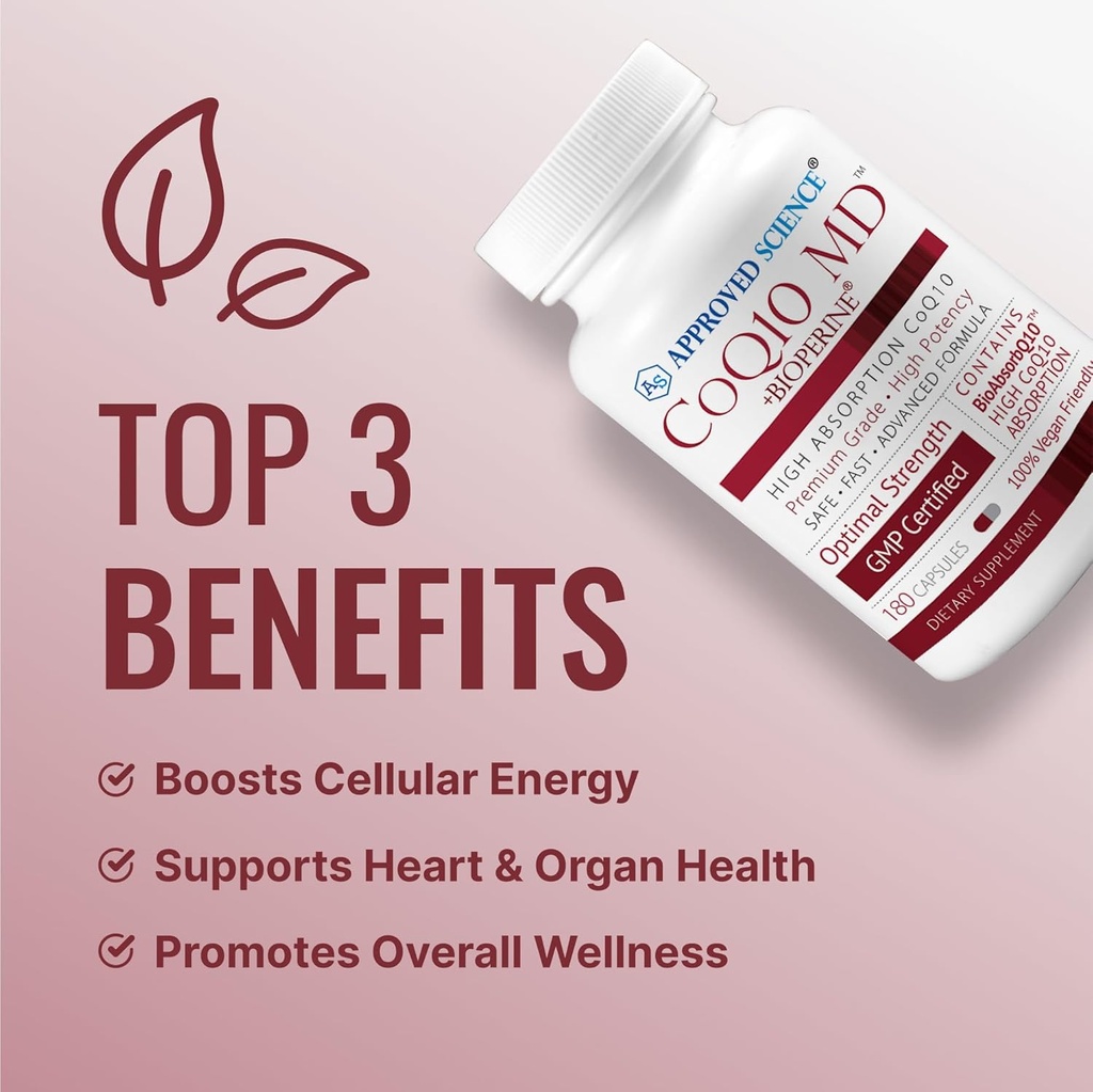 Approved Science® CoQ10 MD - Extra Strength 300mg Pure CoQ10 with BioPerine® for Faster Absorption - Optimal Support - 6 Month Supply 4