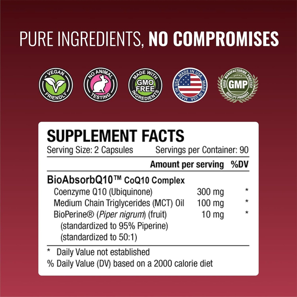 Approved Science® CoQ10 MD - Extra Strength 300mg Pure CoQ10 with BioPerine® for Faster Absorption - Optimal Support - 6 Month Supply 6