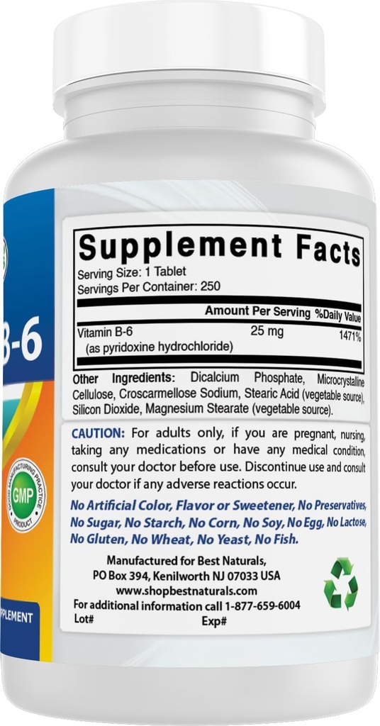 Best Naturals Vitamin B6 25mg 250 Tablets (250 Count (Pack of 3)) 5