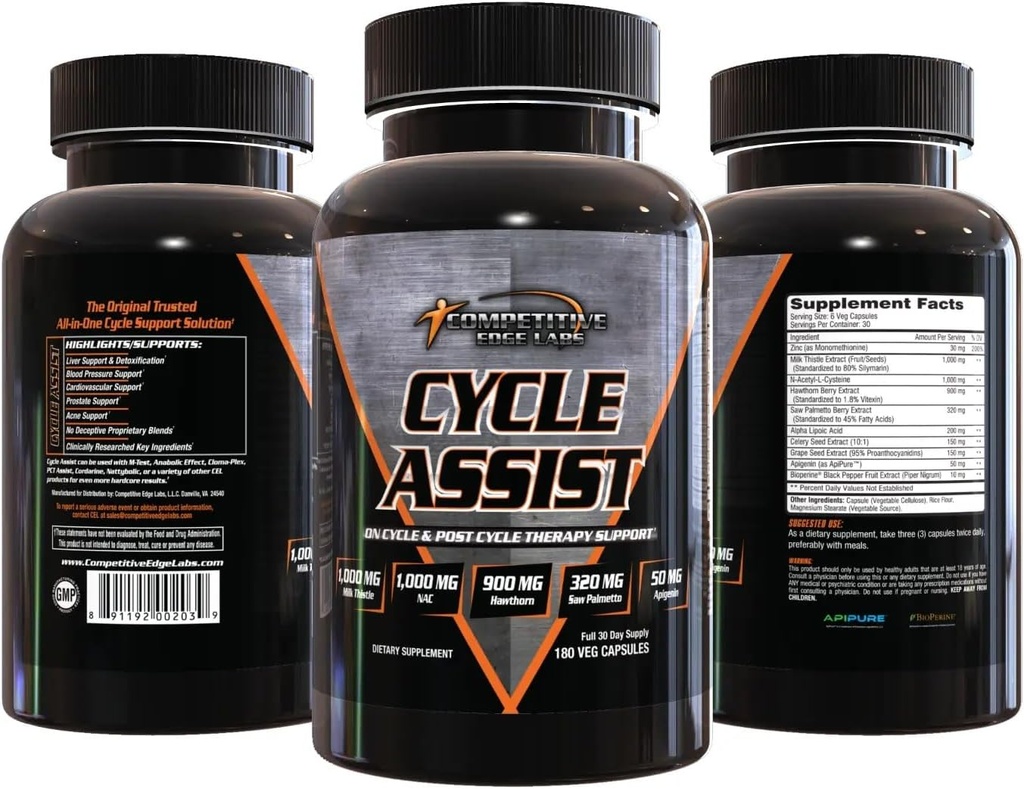 Cycle Assist by CEL: All-in-One On Cycle Support with Advanced Liver Assist and Organ Protection. 60 servings. Includes Milk Thistle, Saw Palmetto, and Hawthorne. 3