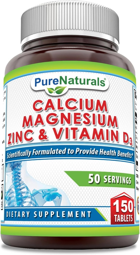 Pure Naturals Calcium Magnesium Zinc Vitamin D3 Supplement | Calcium 1000mg, Magnesium 400mg, Zinc 25mg, Vitamin D3 600 IU | Non-GMO | Gluten Free (300 Tablets) 2