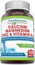 Pure Naturals Calcium Magnesium Zinc Vitamin D3 Supplement | Calcium 1000mg, Magnesium 400mg, Zinc 25mg, Vitamin D3 600 IU | Non-GMO | Gluten Free (300 Tablets) 2