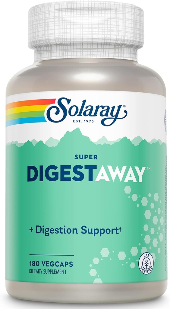 SOLARAY Super Digestaway Digestive Enzymes - Pancreatin, Papain, Ginger, Pepsin, Betaine HCl, Aloe Vera, and More - Digestion & Nutrient Absorption Support - Lab Verified - 180 VegCaps 2