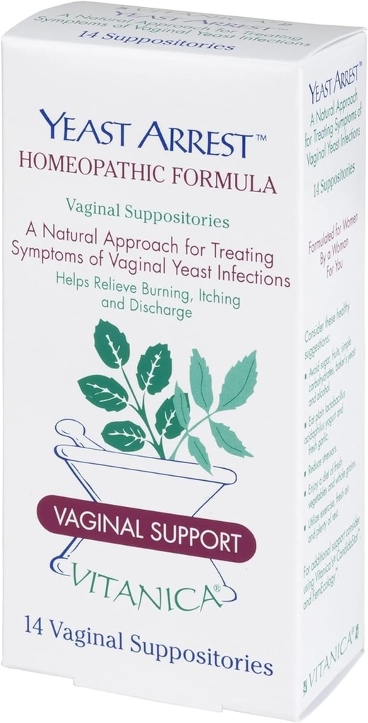 Vitanica Yeast Arrest, Homeopathic Vaginal Suppositories, for Yeast Infection Symptoms, Relieves Burning, Itching & Discharge, with Boric Acid, Tea Tree Oil & Probiotics, Vegan (Pro Logo, 14ct) 2