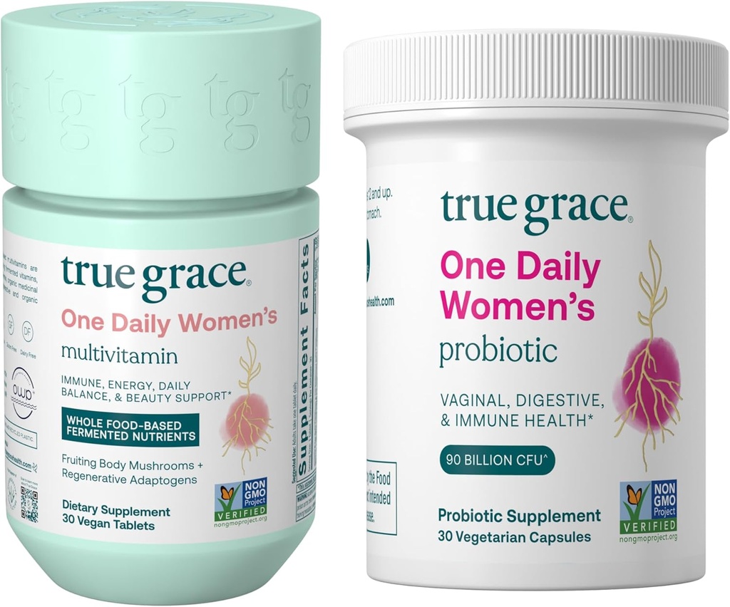 True Grace One Daily Women’s Multivitamin (30 Vegan Tablets) & One Daily Women’s Probiotic (30 Vegetarian Capsules) - Gluten Free, Soy Free, Organic - 30-Day Supply of Each 2