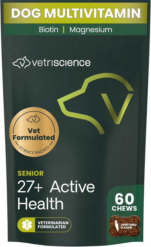 VetriScience Senior 27+ Active Health Chews, Canine Plus Daily Multivitamin for Senior Dogs, Balanced Vitamins, Minerals and Antioxidants, Healthy Aging and Wellness Support, Veggie, 60 Count 2