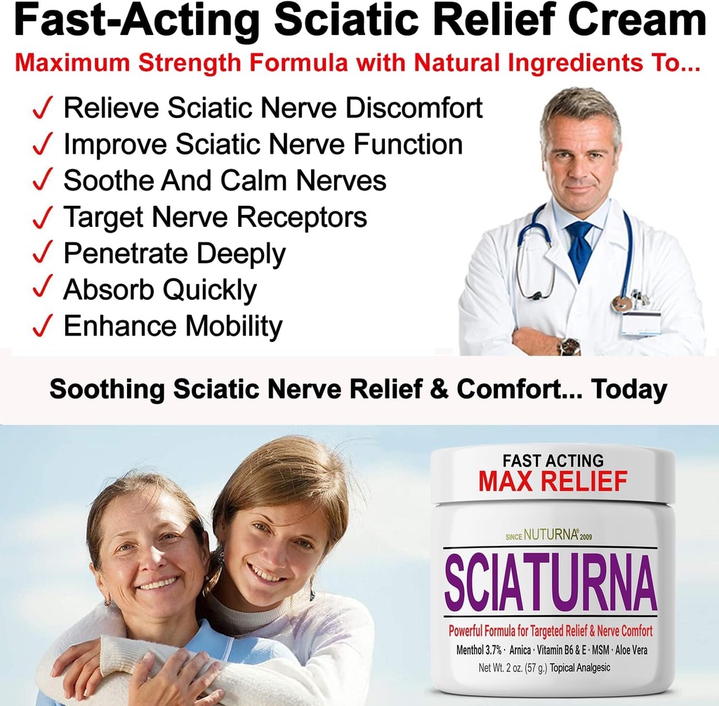 Sciatica Nerve Cream - Maximum Strength Comfort Cream for Feet, Hands, Legs, Toes, Back - Natural Ultra Strength Arnica, MSM, Menthol, Soothing Comfort, Large 4 Oz 3