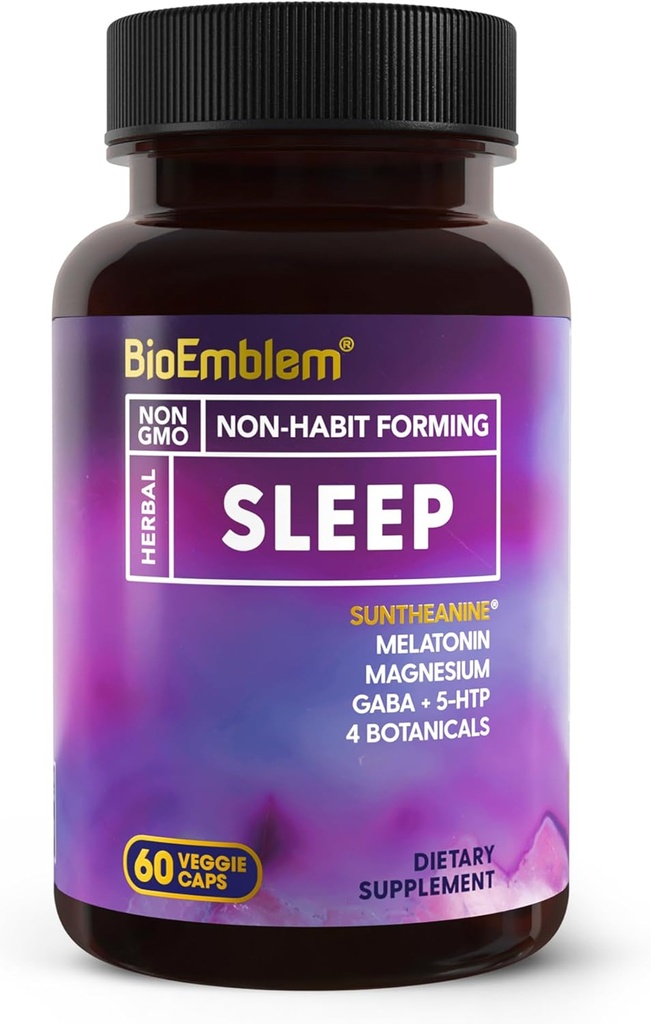 BioEmblem Natural Sleep Aid for Adults with Melatonin, Valerian Root, Suntheanine & More | Healthy Sleep Supplement | Herbal Sleeping Pills | 60 Capsules 2