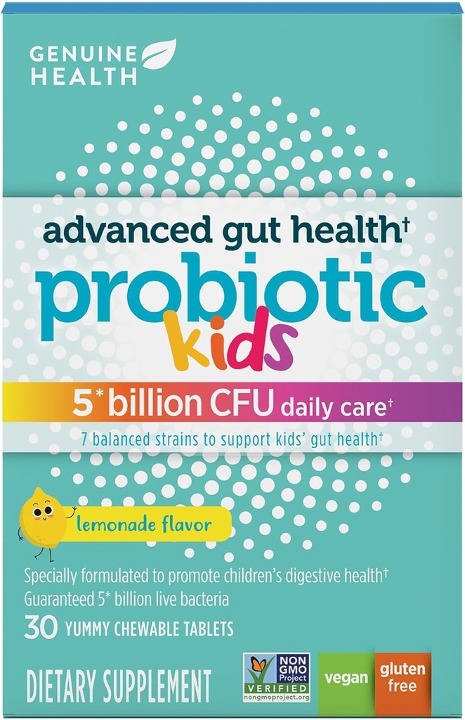 Genuine Health Kid's Daily Probiotic, Helps Promote Digestive Health & Immune Response, Multi-Strain Formula, Lemonade Flavor, 30 Chewable Tablets 2
