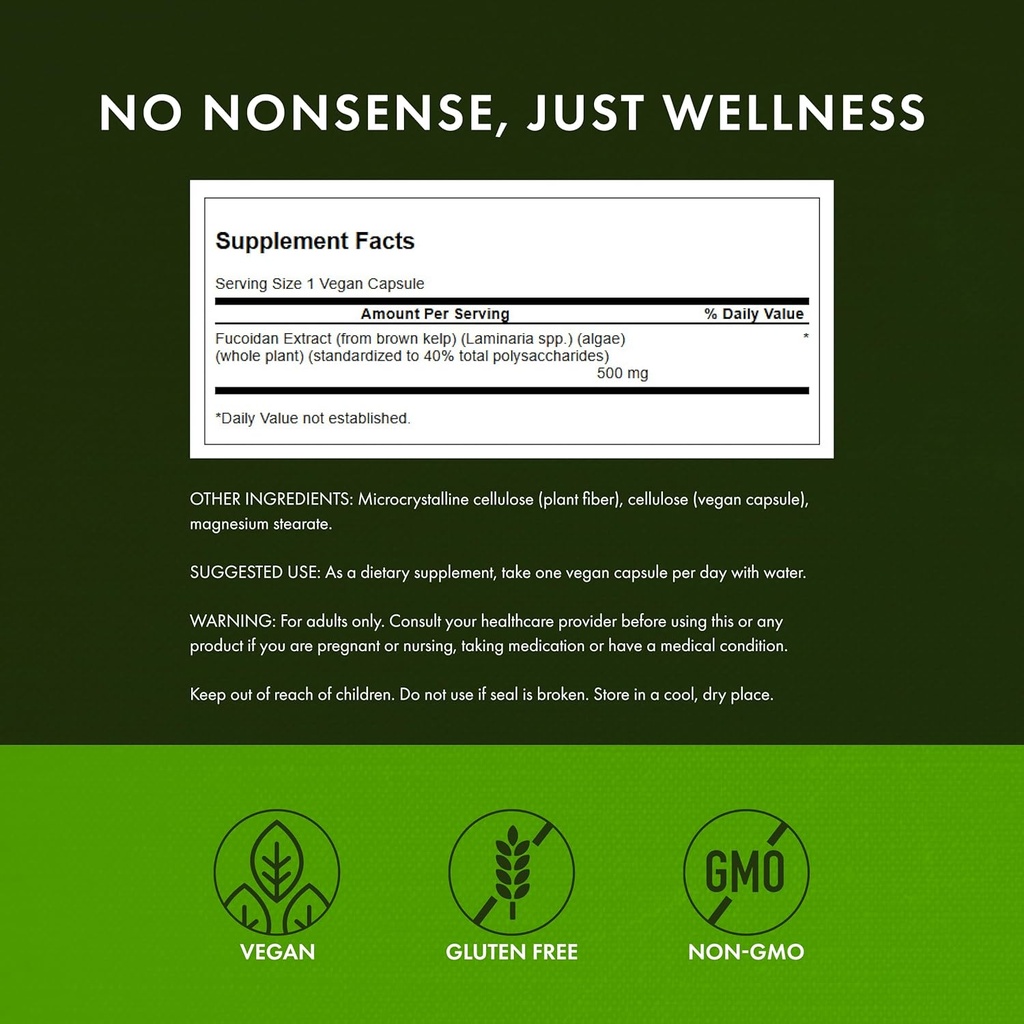 Swanson Maximum Strength Fucoidan Extract - Herbal Supplement Promoting Immune System Function - Natural Formula Supporting Overall Health - (60 Veggie Capsules, 500mg Each) 4