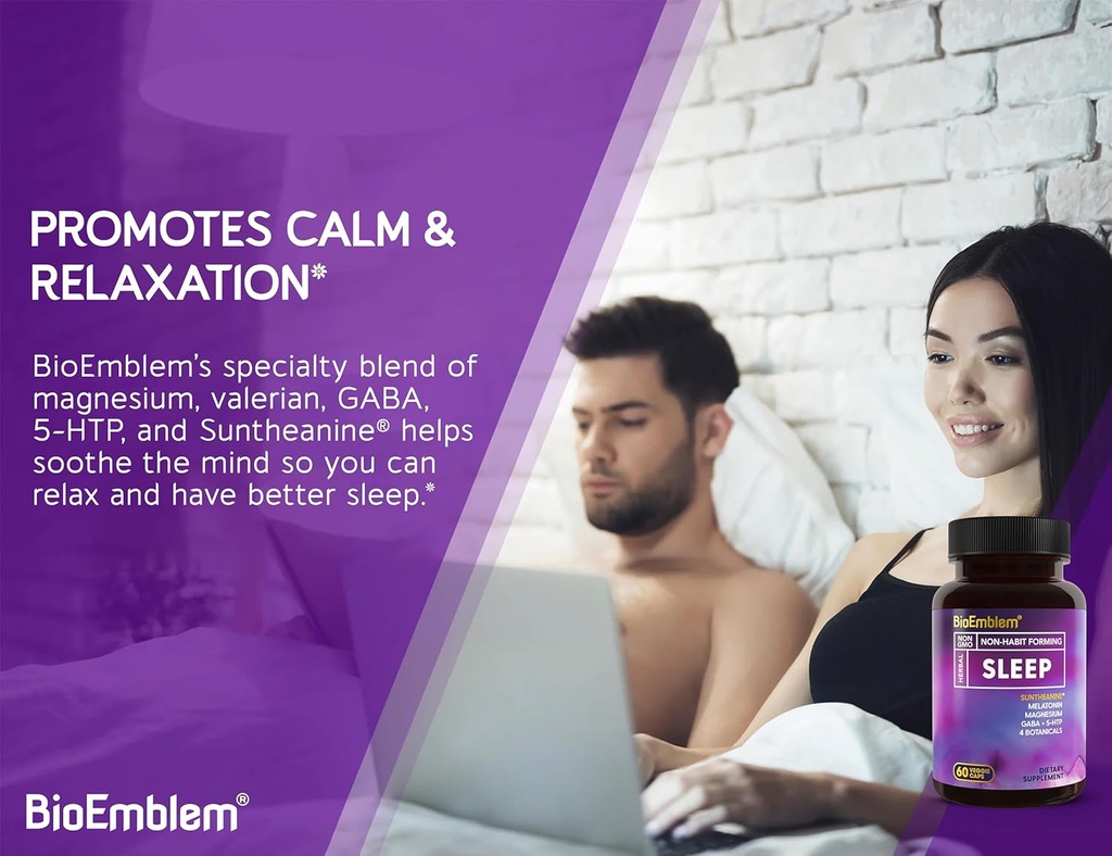 BioEmblem Natural Sleep Aid for Adults with Melatonin, Valerian Root, Suntheanine & More | Healthy Sleep Supplement | Herbal Sleeping Pills | 60 Capsules 6