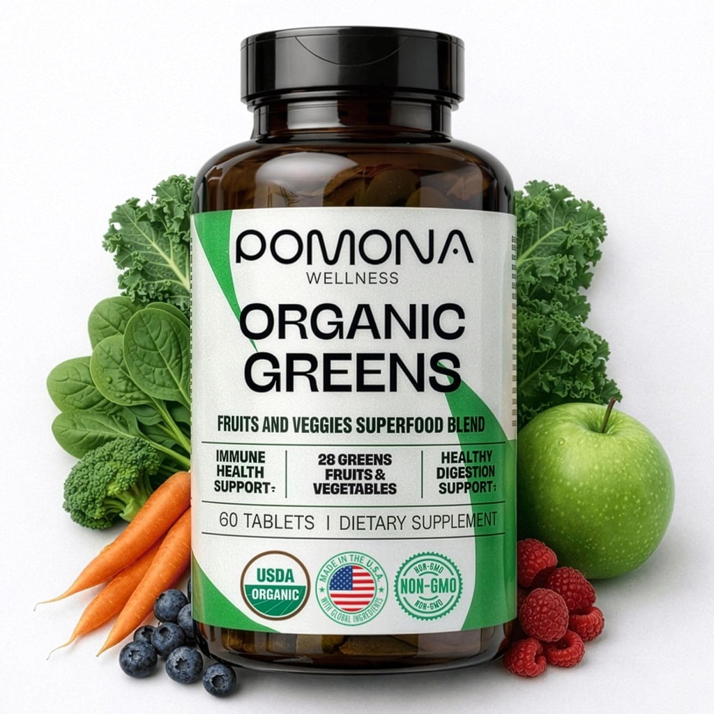 Pomona Wellness Super Greens Supplement, Full of Superfood Vitamins & Minerals, Fruits & Vegetable, Greens Powder for Bloating and Digestion, Gut Health, USDA Organic, Non-GMO, 60 Tablets 2