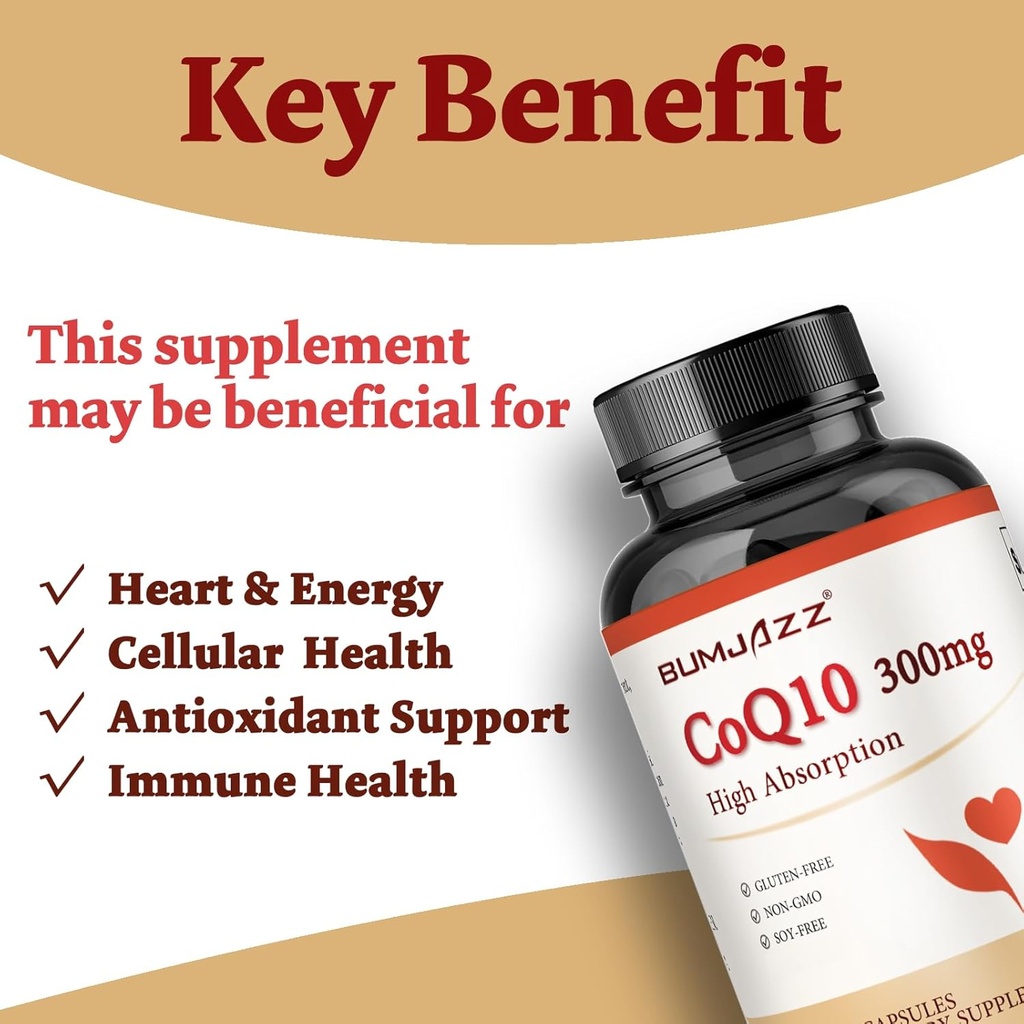 CoQ10 300mg - 120 Capsules - High Absorption - Non-GMO - Gluten-Free - Coenzyme Q10 - CoQ10 Capsules 4