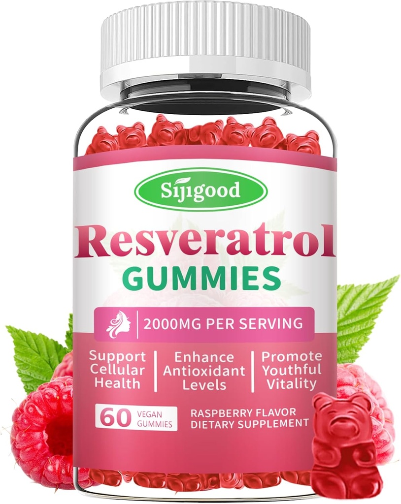 2000mg Organic Resveratrol Gummies for Women - Sugar Free Resveratrol-Nutritional-Supplements for Antioxidant Support, Cellular Health, Immunity, Brain & Energy, Raspberry Flavor, 60 Count 2