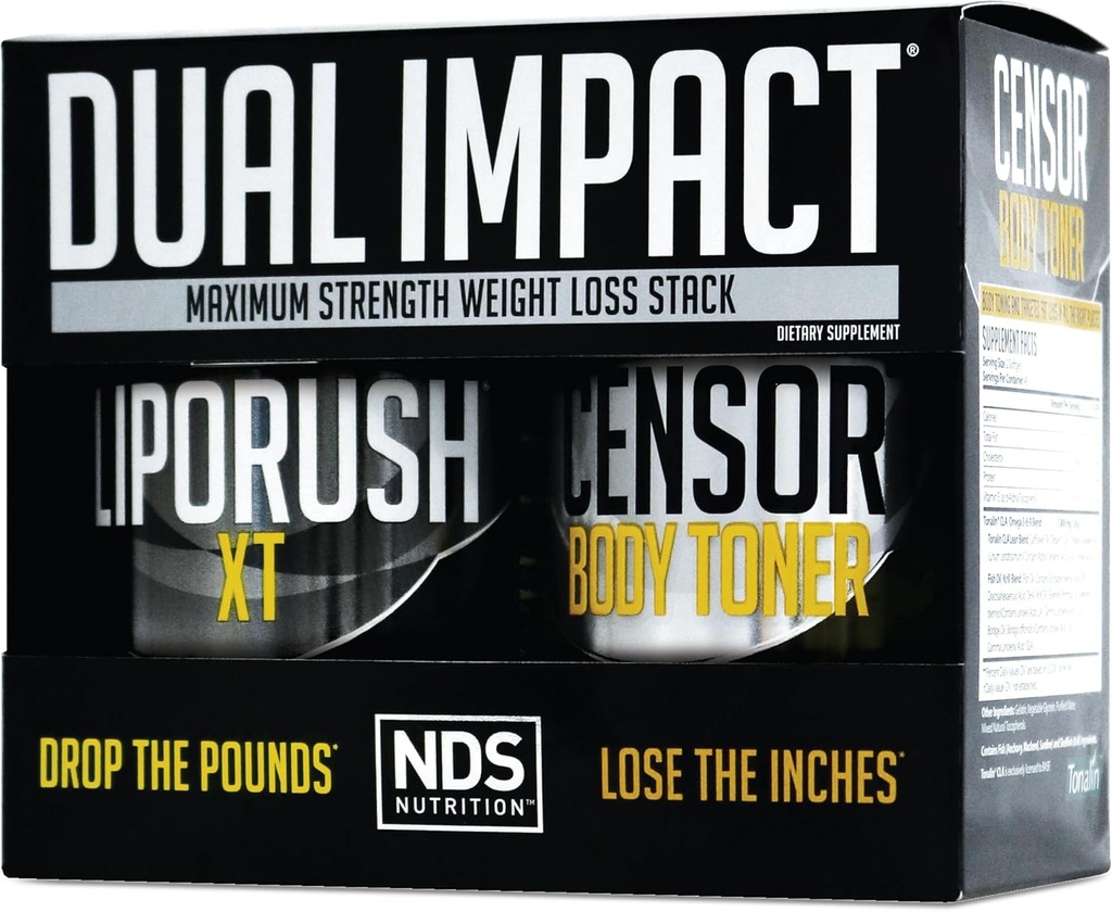 NDS Nutrition Maximum Strength Dual Impact Stack - Powerful 2-in-1 Weight Loss Kit Combines High Energy Fat-Burning XT Thermogenic with Premium CLA Censor Body Toner (60 Caps & 90 Softgels) 2